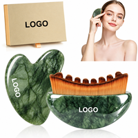 Pinceaux de contour lymphatique et ensemble Gua Sha en jade 2-en-1, outils faciaux en jade pour le drainage lymphatique