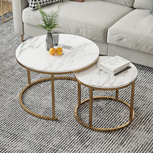 Juego de Mesas de Centro Modernas de Madera y Mármol, Redondas, Pequeñas, Estilo Nórdico, en Negro/Blanco, con Detalles Dorados, para Sala de Estar, Libros de Lujo para Mesa de Hogar - Product Image 2