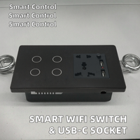 Interruptor Inteligente WiFi Smart Life, Enchufe de Pared Duradero de 240V con 2 Tomas USB+Tipo-C, Panel Táctil, Doble Polo/Doble Vía, Resistente al Agua
