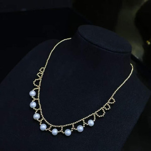 Collar de Perlas Hecho a Mano con Cadena de Cuentas en Forma de V, Importado de EE. UU., Chapado en Oro de 14K, Collar de Perlas Naturales de Agua Dulce de 6-6.5mm - Product Image 3