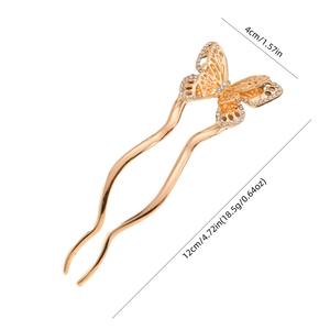 Elegante Pasador de Pelo en Forma de U con Diamantes para Mujer, Decoración Nupcial para el Cabello, Hecho de Aleación y Cristal con Diseño de Mariposa - Product Image 3