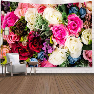 Mode rouge Rose fleur tenture murale <span class=keywords><strong>tapisserie</strong></span> décoration de la maison couvre-lit coussin de couchage Polyester fleur tapisseries - Product Image 1