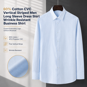 Chemise habillée homme 60% coton à manches longues, unie, infroissable, pour affaires, formelle, personnalisable OEM, uniforme, printemps, vente en gros - Product Image 1
