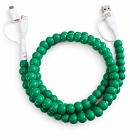Câble USB multifonction 4-en-1 vert personnalisé avec perles, chargeur de téléphone à charge rapide, accessoires de mode, cordon de voiture, cadeau, fil Type C