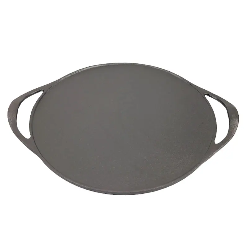 Hot selling 33.5cm preseasoned cast iron BBQ grill griddle plate with large handles