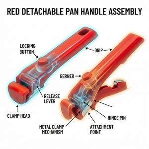 Poignée <span class=keywords><strong>Amovible</strong></span> Rouge E-TOP pour Casseroles et Poêles, Poignée Universelle Détachable Noire, Accessoires de Cuisine Résistants à la Chaleur - Product Image 5