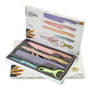 Juego de Cuchillos de Cocina Reutilizables de Paja de Trigo, Juego de Cocina Portátil de 6 Piezas con Tijeras, Juego de Cuchillos de Cocina Multifunción - Product Image 3
