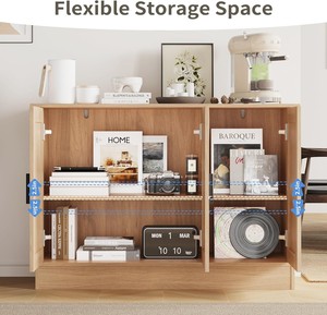 Buffet en bois moderne avec poignées noires, <span class=keywords><strong>3</strong></span> <span class=keywords><strong>portes</strong></span>, étagères réglables - Durable, gain de place, console TV pour cuisine et salon - Product Image 3