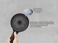 Douche à main triple fonction avec interrupteur, grande panneau, haute pression, économie d'eau, buse en silicone liquide, finition chromée
