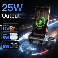 Nouveau produit haut de gamme 2026 : Support magnétique intelligent pour smartphone avec chargeur sans fil 4-en-1 Push Pop 25W et affichage de l'heure 15W pour téléphone