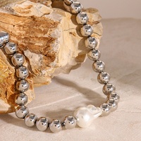 Nouvelle mode Chunky bijoux en acier inoxydable argent perlé chaîne baroque naturel collier de perles d'eau douce pour les femmes