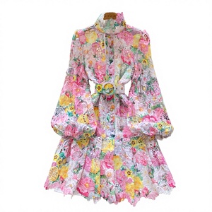 Vestido Midi de Encaje con Recortes, Estilo Casual y Dulce, de Alta Costura Francesa, para Primavera/Verano, con Mangas Farol y Volantes, Corte en A, Cintura Natural, para Mujer - Product Image 3