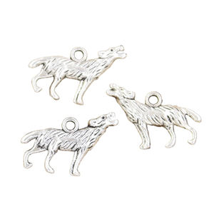 Dijes de Lobo aullando de 26x20 mm, Color Plata Antigua, para Hacer Joyería Tibetana Hecha a Mano - Product Image 1
