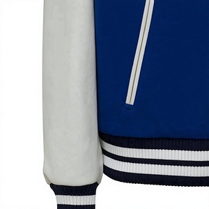 Chaqueta Varsity Azul para Hombre con Mangas Blancas, Cuello Alto, Parche con Letras en la Parte Delantera, Estilo Vintage, Abrigo de Invierno - Product Image 6