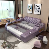 Lit king-size multifonctionnel avec rangement, en cuir véritable, meubles de chambre à coucher avec massage musical, lits modernes