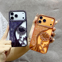 Caméra diamant Lotus Tpu paillettes étui de téléphone portable pour iPhone 17 Air 16 Pro Max fleurs vigne électrolytique lentille perceuse couverture arrière
