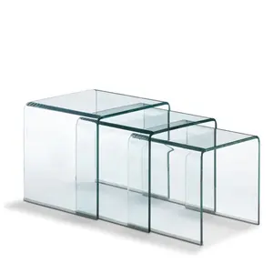 现代客厅智能侧茶几弯曲玻璃嵌套桌套装3弯曲钢化玻璃嵌套茶几