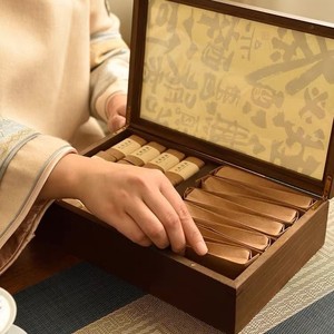Caja de té de madera para caligrafía, marco rectangular de color marrón oscuro para almacenamiento de regalos de Año Nuevo - Product Image 2