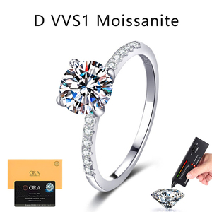 Anillo de Compromiso para Mujer, Venta al por Mayor de Fábrica, Plata de Ley S925, Color D, VVS1, Corte Brillante Redondo Clásico, 4 Puntas, 2CT, Moissanita - Product Image 1