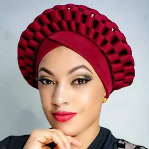 Estoque Da Fábrica por atacado de Moda Do Casamento Headwear Handmade Plain Auto Senhoras Nigeriano Gele Africano Turbante Cabeça Wraps