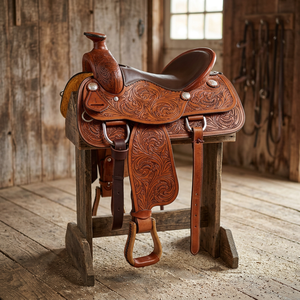 Silla de Montar Inglesa BS International con Diseño Grabado, Silla de Carreras, OEM ODM Personalizada, Cuero de Búfalo Genuino, Madera y Acero Inoxidable SUS304 - Product Image 1