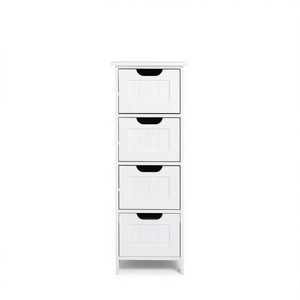 Mueble de baño independiente blanco con 4 cajones, mueble de almacenamiento moderno de madera para baño - Product Image 1