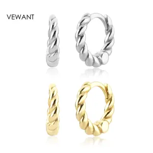 Vewant Fashion 18K Gold Plated 925 Sterling SIlver Twist Rope Earring 8.5MM Chunky Twist Hoop Earrings