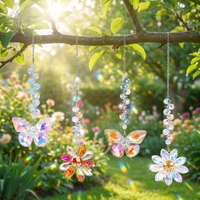 Lot de 4 pendentifs prisme arc-en-ciel en cristal K9, attrape-soleil en cristal papillon et fleur, ornement suspendu pour décoration