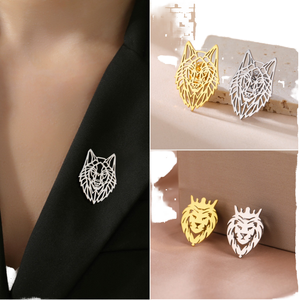 Broche Punk Tête <span class=keywords><strong>de</strong></span> <span class=keywords><strong>Lion</strong></span> Loup <span class=keywords><strong>en</strong></span> Acier Inoxydable 304 Style Animal pour Hommes Femmes Chemise Col Pin Accessoire Cadeau Mode Broches Pins - Product Image 1