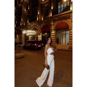 Pantalones Casuales de Cintura Alta Blancos para Mujer, Transpirables, con Detalle de Piedras, Estilo Cargo, con Corte de Campana y Cintura Media - Product Image 1