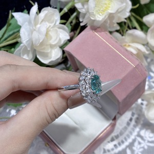 Joyería Yun Tong al por Mayor, Anillo de Plata 925 con Incrustaciones de Diamantes y Gema de Paraiba Cultivada de 3 <span class=keywords><strong>Quilates</strong></span> en Forma de Huevo, Estilo Retro Europeo Americano - Product Image 3