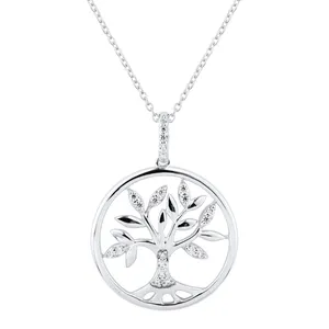 Vendite calde CZ pietre rotonde ciondolo 925 argento Sterling albero della vita collana per ragazze