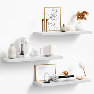 Lot de 3 étagères flottantes modernes en bois blanc de 24 pouces, ensemble mural pour salle de bain, <span class=keywords><strong>cuisine</strong></span>, <span class=keywords><strong>salon</strong></span> - Product Image 1