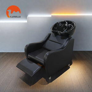 Schwarze Moderne Friseurstühle mit Keramikbecken Maßgefertigte Salonmöbel Waschstuhl-Bett für Friseursalon-Station - Product Image 1