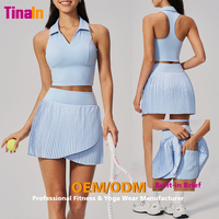 Tinain Proveedor ODM Personalizado Conjunto de Falda-Pantalón para Mujer Estilo Tenis con Cuello Polo, Cintura Alta, Corte en A, Pantalones Cortos Integrados y Bolsillos, para Pickleball