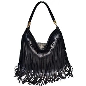 Tassel Soft Leather Crossbody Bags for Women Western Style Shoulder Bag Fringe Purse Boho Leather Handbags
