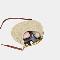 Tas Selempang Wanita Anyaman Jerami Bulat 2026, Tas Tangan Crossbody Bundar Buatan Tangan, Tas Pantai Musim Panas Gaya Boho, Tas Tote Raffia