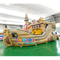 Castillo Inflable con Tobogán de Barco Pirata de PVC, Combo de Juegos Inflables para Exteriores Unisex con Tobogán Grande