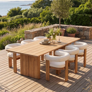 Table et chaises d'extérieur en teck du Myanmar pour cour de villa, hôtel, maison d'hôtes, terrasse extérieure, mobilier de loisirs en bois massif - Product Image 1