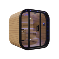 Sauna Exterior Tradicional de Madera Maciza de Hemlock/Cedro Rojo para 2 Personas con Panel de Control Computarizado y Ventanas de Travesaño