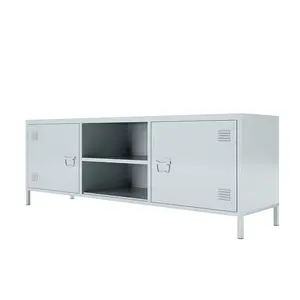 GDLT炭素鋼つや消し灰色表面TVテーブル便利な概念TVスタンド2キャビネット