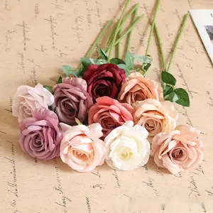 ขายส่งก้านยาวสีม่วงดอกกุหลาบประดิษฐ์,ดอกไม้ประดิษฐ์ทำจากผ้าไหมสัมผัสจริงดอกไม้จำนวนมากดอกกุหลาบประดิษฐ์ดอกไม้ฟลอเรสเทียม