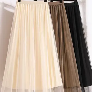SD Both Side Can Wear High Waist Pleated Skirt Mesh Female Tulle Long Maxi Skirt