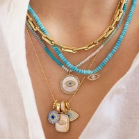 Collier Pendentif Personnalisé en Gros Plaqué Or 18 carats, Breloques DIY Initiales Nacre Oeil pour Femme