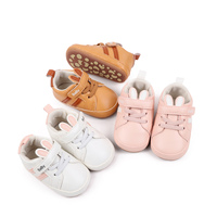 Baskets unisexes pour bébé en cuir PU à semelle souple, chaussures antidérapantes pour premiers pas avec semelle en TPR et sangle facile à fermer par auto-agrippant
