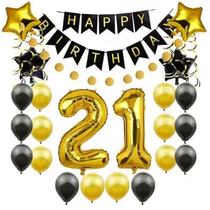 Украшение на день рождения 21 год, украшение на день рождения 21 года, золотой, черный, баннер на день рождения, набор воздушных шаров X106