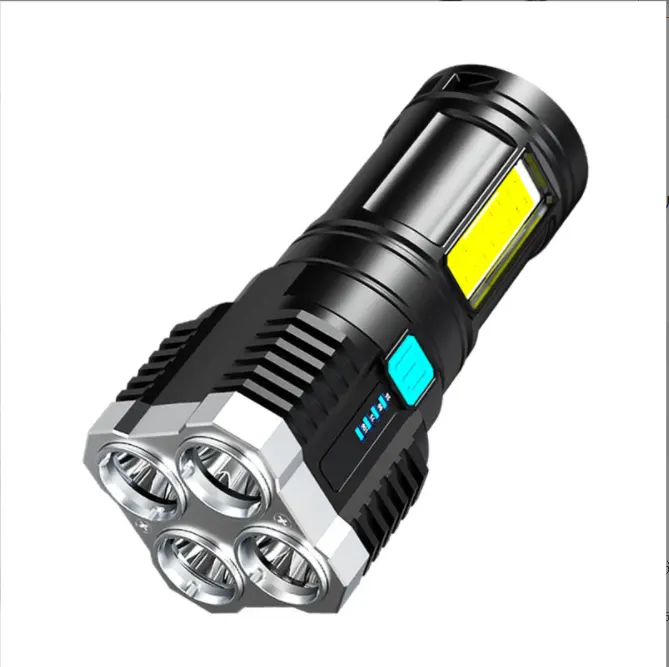 아마존 핫 세일 휴대용 홈 USB 충전식 손전등 4 코어 COB 빛 야외 밝기 LED 대형 투광 손전등