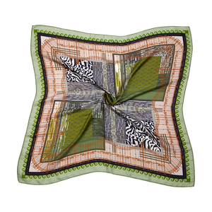Pañuelo Cuadrado Vintage con Diseño Geométrico de Patchwork, 70x70cm, Poliéster Satinado, para Mujer, para Todas las Temporadas, Informal y Formal - Product Image 4