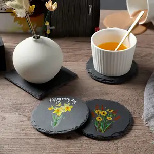 2024 Factory Direct Square Black Slate Stone Coasters Sets Eco-Friendly Natural Stone Mat/Pad Home Sublimation Features Box