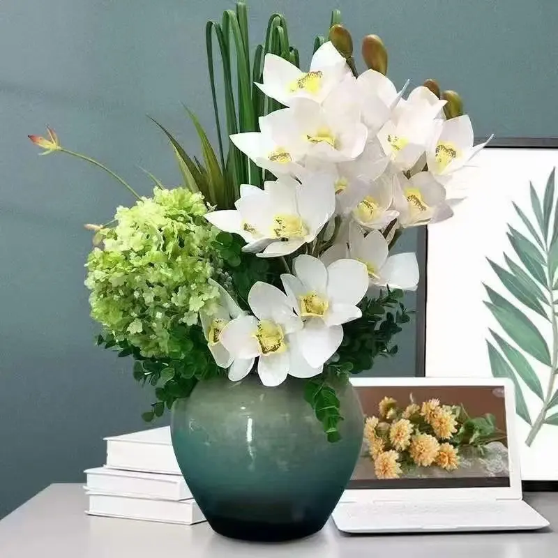 DIYの結婚式の花嫁の手の花の家の装飾のための卸売人工シンビジウム蘭の花のブーケ